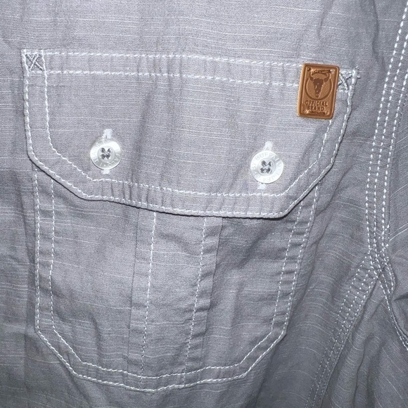 i Jeans by Buffalo Shirt Mens Short Sleeve Button Up Gray-White Size XL - Picture 3 of 6